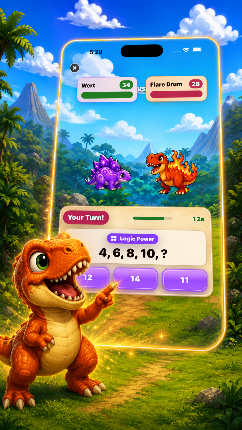 Dino Battle app battle screen